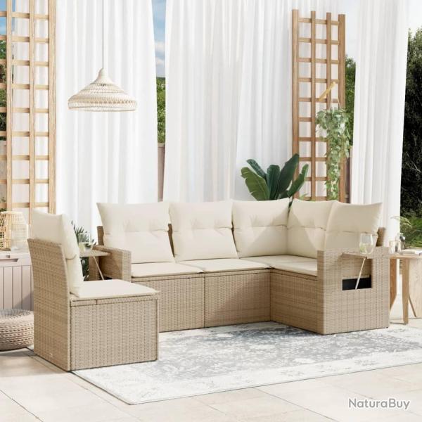 Salon de jardin avec coussins 5 pcs beige r�sine tress�e