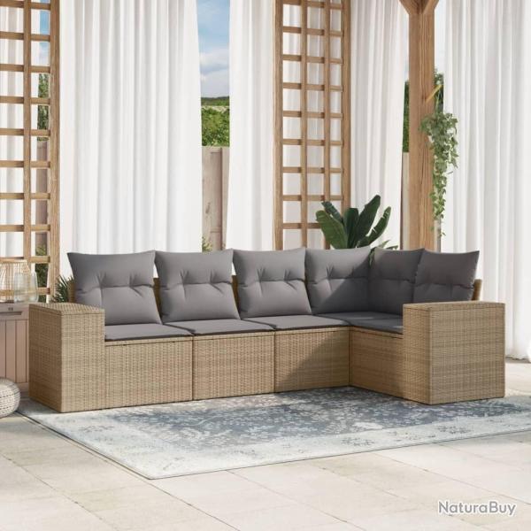 Salon de jardin avec coussins 5 pcs beige r�sine tress�e