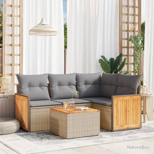 Salon de jardin avec coussins 5 pcs beige r�sine tress�e alsavelo