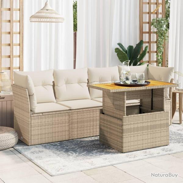 Salon de jardin avec coussins 5 pcs beige r�sine tress�e