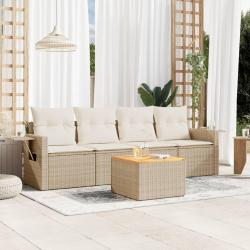 Salon de jardin avec coussins 5 pcs beige r&eacute;sine tress&eacute;e