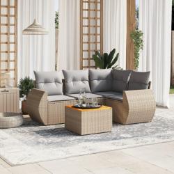 Salon de jardin avec coussins 5 pcs beige r&eacute;sine tress&eacute;e alsavelo