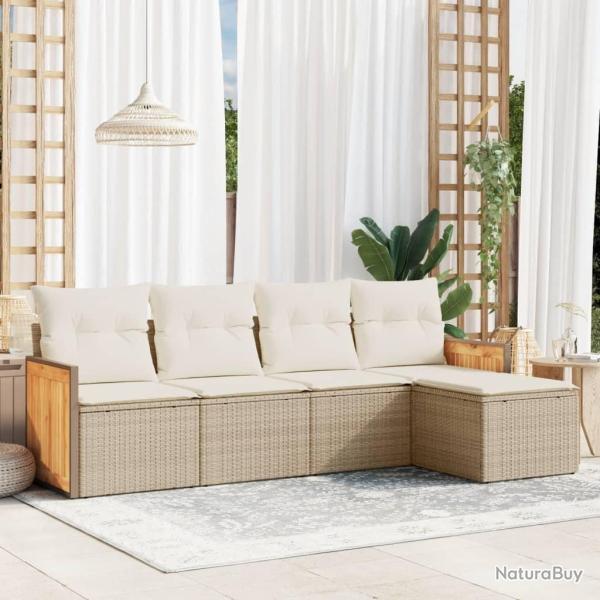 Salon de jardin avec coussins 5 pcs beige r�sine tress�e alsavelo