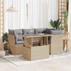 Salon de jardin avec coussins 5 pcs beige r&eacute;sine tress&eacute;e alsavelo