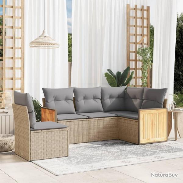 Salon de jardin avec coussins 5 pcs beige r�sine tress�e alsavelo
