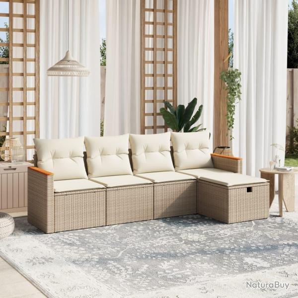 Salon de jardin avec coussins 5 pcs beige r�sine tress�e