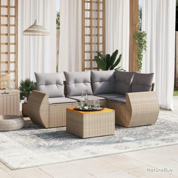 Salon de jardin avec coussins 5 pcs beige r�sine tress�e