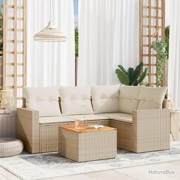 Salon de jardin avec coussins 5 pcs beige r�sine tress�e