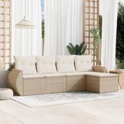 Salon de jardin avec coussins 5 pcs beige r&eacute;sine tress&eacute;e alsavelo
