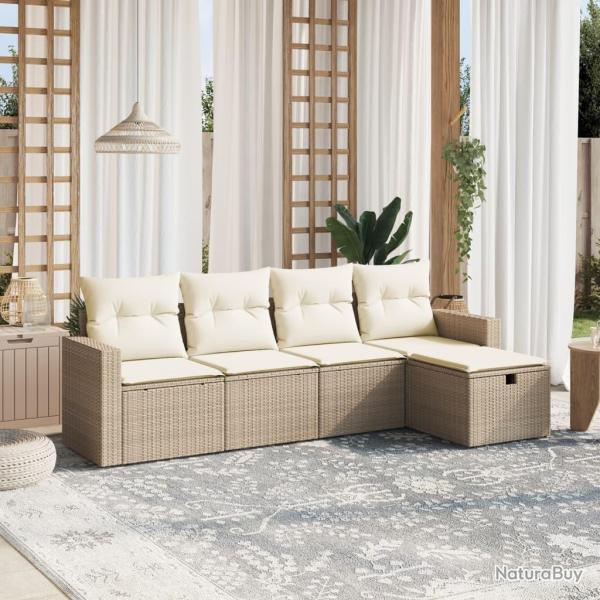 Salon de jardin avec coussins 5 pcs beige r�sine tress�e alsavelo