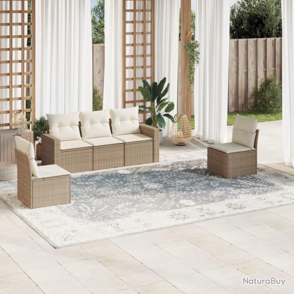 Salon de jardin avec coussins 5 pcs beige r�sine tress�e alsavelo