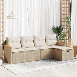 Salon de jardin avec coussins 5 pcs beige r&eacute;sine tress&eacute;e alsavelo
