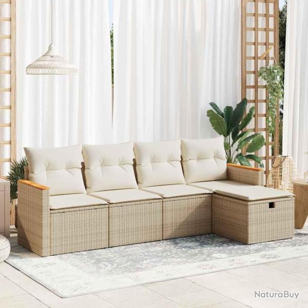 Salon de jardin avec coussins 5 pcs beige r�sine tress�e
