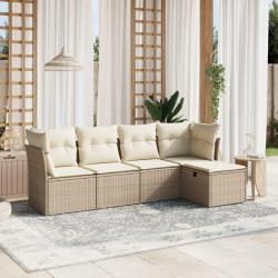 Salon de jardin avec coussins 5 pcs beige r&eacute;sine tress&eacute;e