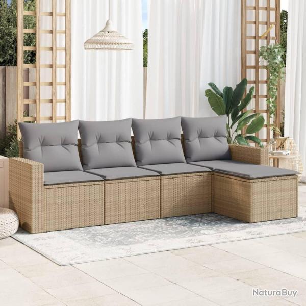 Salon de jardin avec coussins 5 pcs beige r�sine tress�e