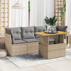 Salon de jardin avec coussins 5 pcs beige r&eacute;sine tress&eacute;e