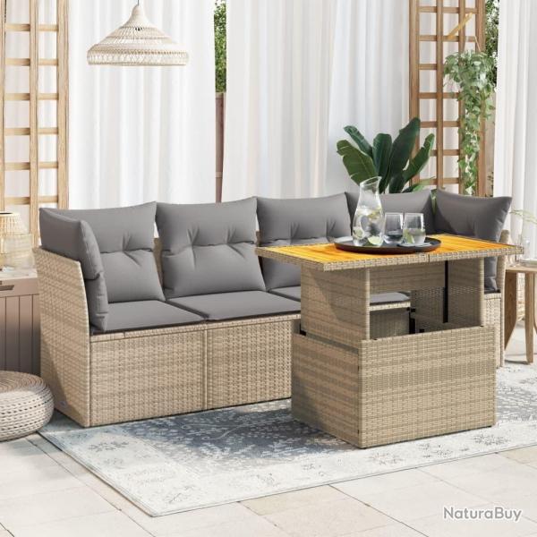 Salon de jardin avec coussins 5 pcs beige r�sine tress�e