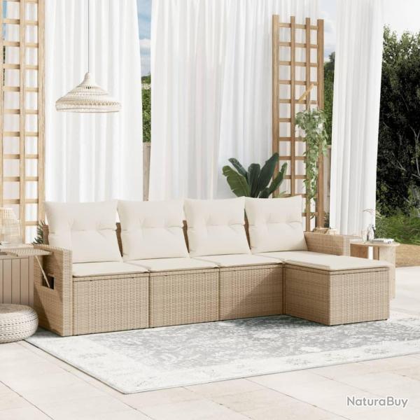 Salon de jardin avec coussins 5 pcs beige r�sine tress�e