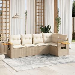 Salon de jardin avec coussins 5 pcs beige r&eacute;sine tress&eacute;e alsavelo