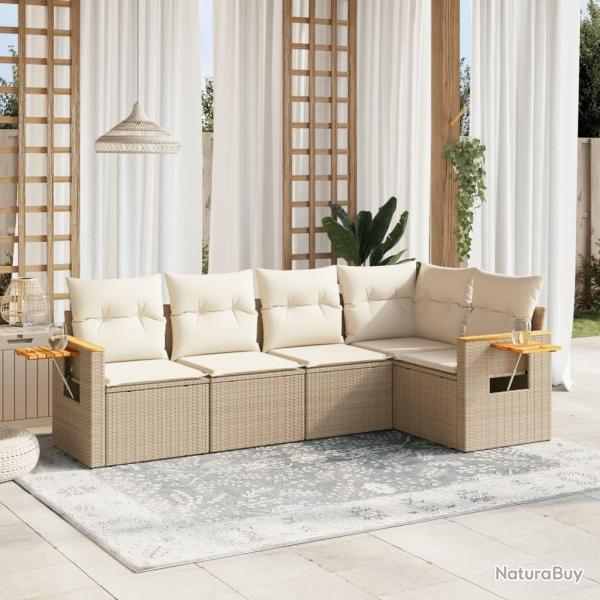 Salon de jardin avec coussins 5 pcs beige r�sine tress�e