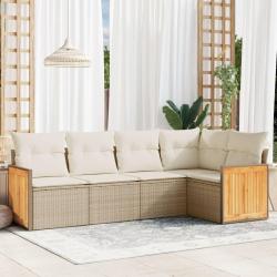 Salon de jardin avec coussins 5 pcs beige r&eacute;sine tress&eacute;e