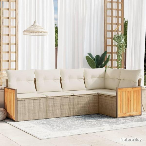 Salon de jardin avec coussins 5 pcs beige r�sine tress�e