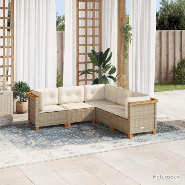 Salon de jardin avec coussins 5 pcs beige r�sine tress�e