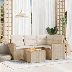 Salon de jardin avec coussins 5 pcs beige r&eacute;sine tress&eacute;e alsavelo