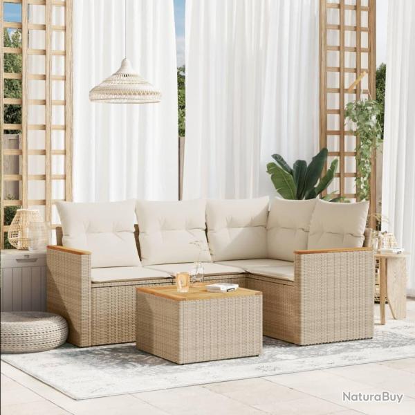 Salon de jardin avec coussins 5 pcs beige r�sine tress�e