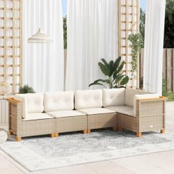 Salon de jardin avec coussins 5 pcs beige r&eacute;sine tress&eacute;e