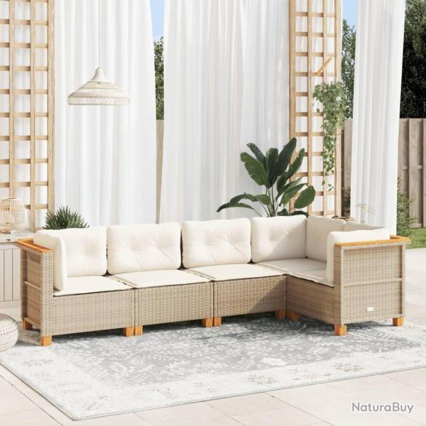 Salon de jardin avec coussins 5 pcs beige r�sine tress�e