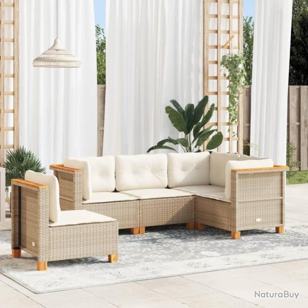 Salon de jardin avec coussins 5 pcs beige r�sine tress�e