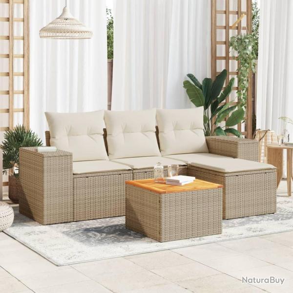 Salon de jardin avec coussins 5 pcs beige r�sine tress�e