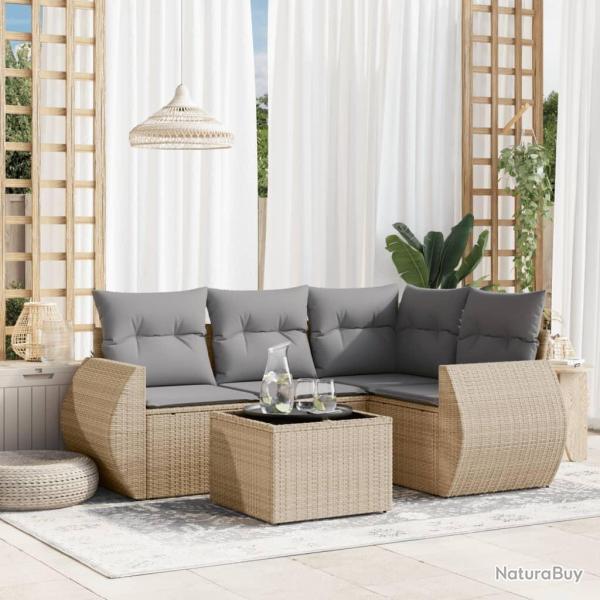 Salon de jardin avec coussins 5 pcs beige r�sine tress�e