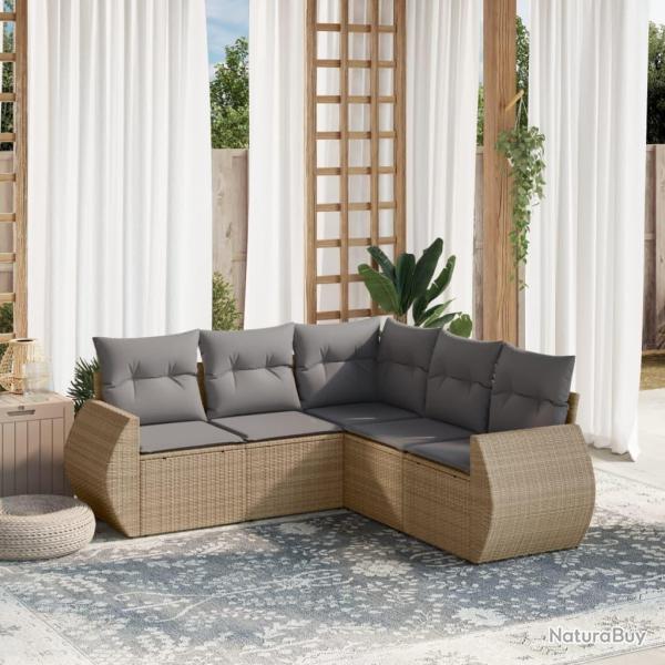 Salon de jardin avec coussins 5 pcs beige r�sine tress�e