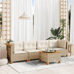 Salon de jardin avec coussins 5 pcs beige r&eacute;sine tress&eacute;e alsavelo