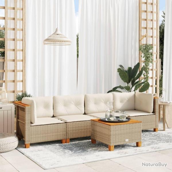 Salon de jardin avec coussins 5 pcs beige r�sine tress�e