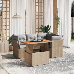 Salon de jardin avec coussins 5 pcs beige r&eacute;sine tress&eacute;e alsavelo