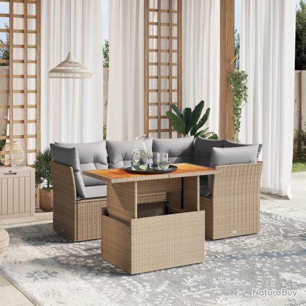 Salon de jardin avec coussins 5 pcs beige r�sine tress�e