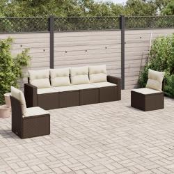 Salon de jardin avec coussins 6 pcs marron r&eacute;sine tress&eacute;e