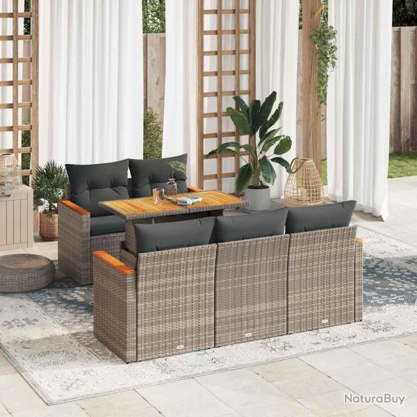Salon de jardin avec coussins 6 pcs gris r�sine tress�e acacia