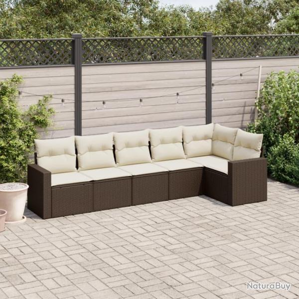 Salon de jardin avec coussins 6 pcs marron r�sine tress�e