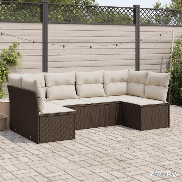 Salon de jardin avec coussins 6 pcs marron r�sine tress�e