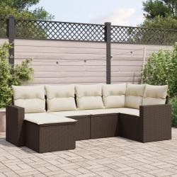 Salon de jardin avec coussins 6 pcs marron r&eacute;sine tress&eacute;e