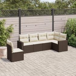 Salon de jardin avec coussins 6 pcs marron r&eacute;sine tress&eacute;e alsavelo