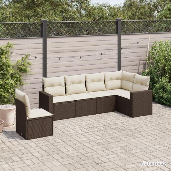 Salon de jardin avec coussins 6 pcs marron r�sine tress�e alsavelo