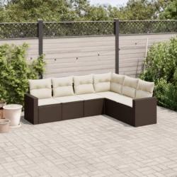 Salon de jardin avec coussins 6 pcs marron r&eacute;sine tress&eacute;e