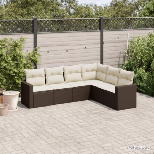 Salon de jardin avec coussins 6 pcs marron r�sine tress�e