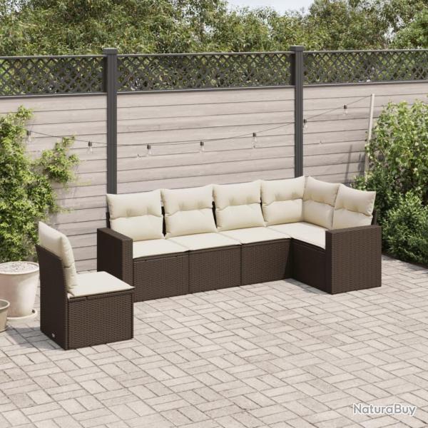Salon de jardin avec coussins 6 pcs marron r�sine tress�e