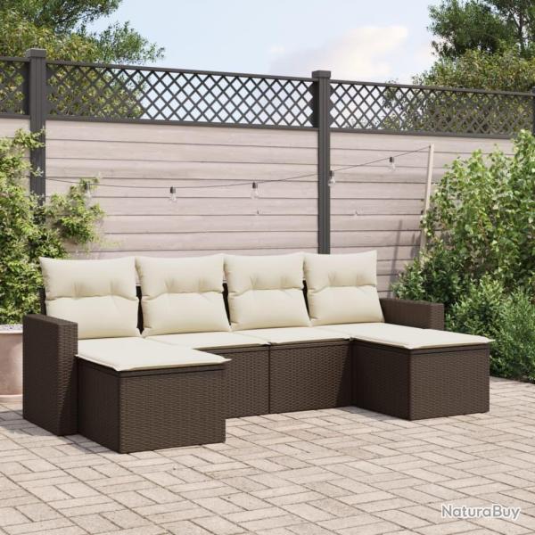 Salon de jardin avec coussins 6 pcs marron r�sine tress�e